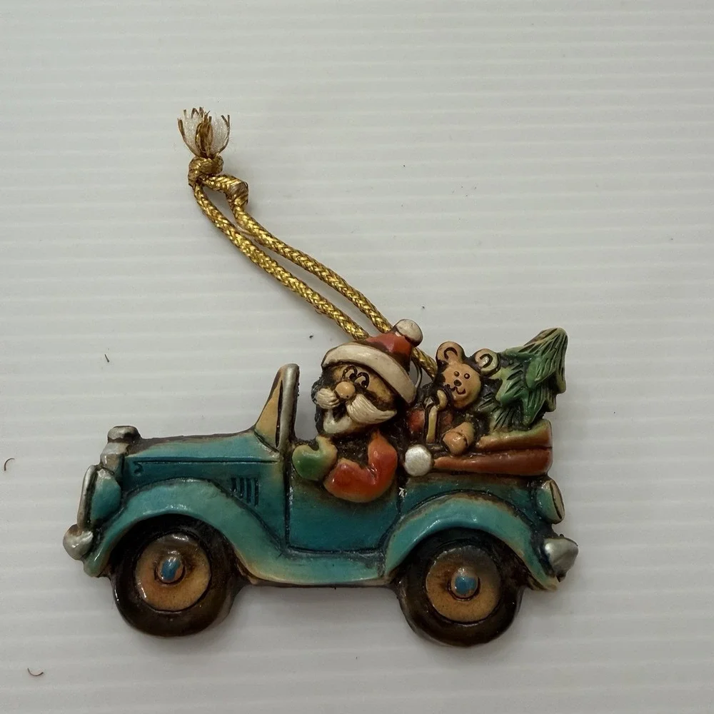 Vintage Santa Driving A Truck Christmas Ornament Folk Art